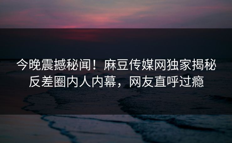 今晚震撼秘闻！麻豆传媒网独家揭秘反差圈内人内幕，网友直呼过瘾
